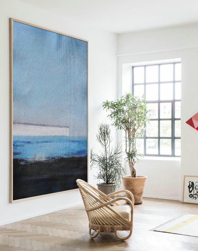 Huge Abstract Painting On Canvas,Oversized Abstract Landscape Painting,Modern Canvas Art,Grey,White,Blue,Black.etc